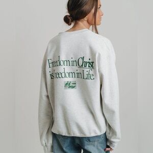 NHIM Apparel Graphic Crewneck Sweatshirt - Light Gray with Green Print